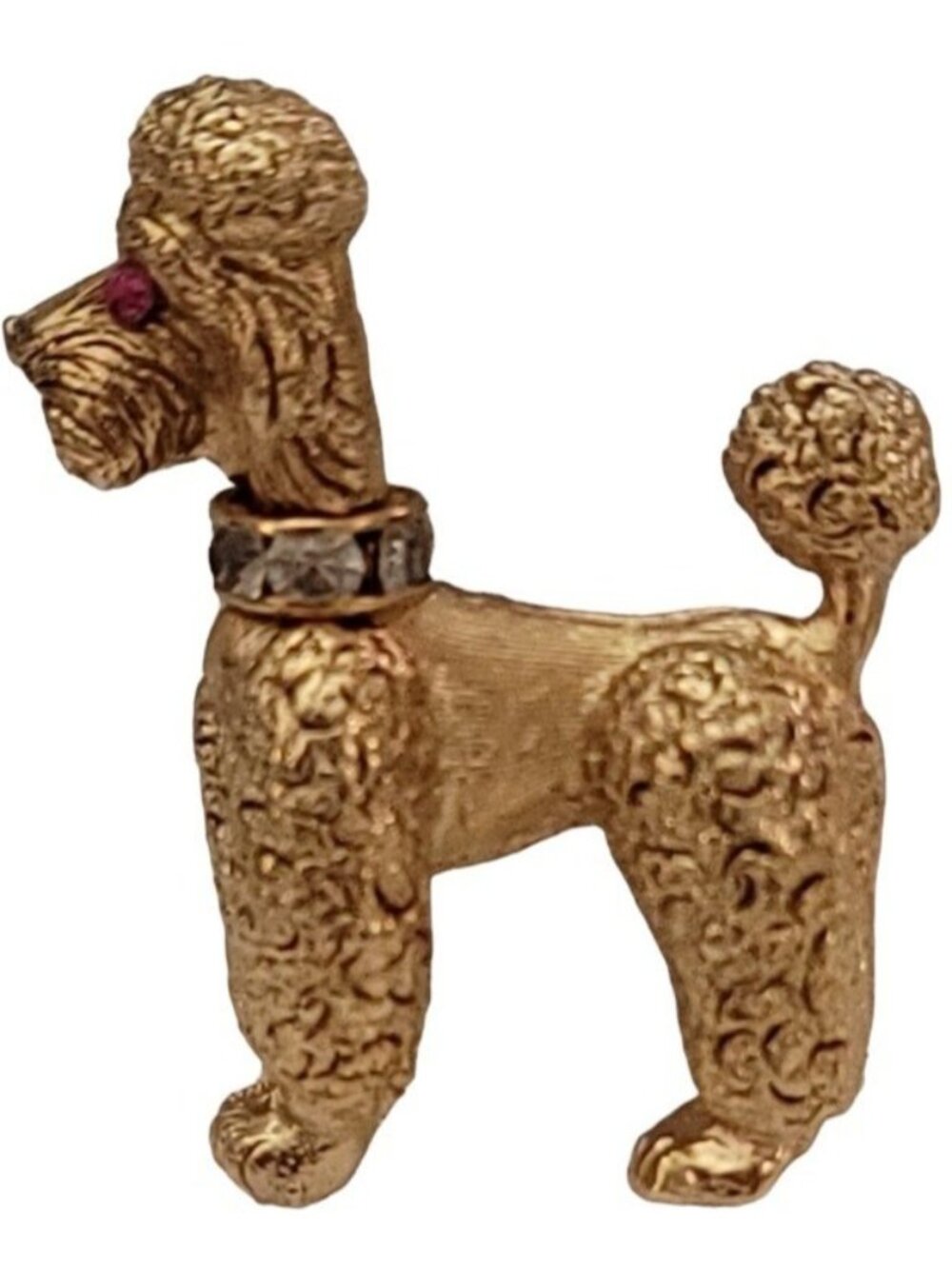 Napier Vintage Gold Tone Textured Poodle With Rhinestone Collar Dog Brooch, K857